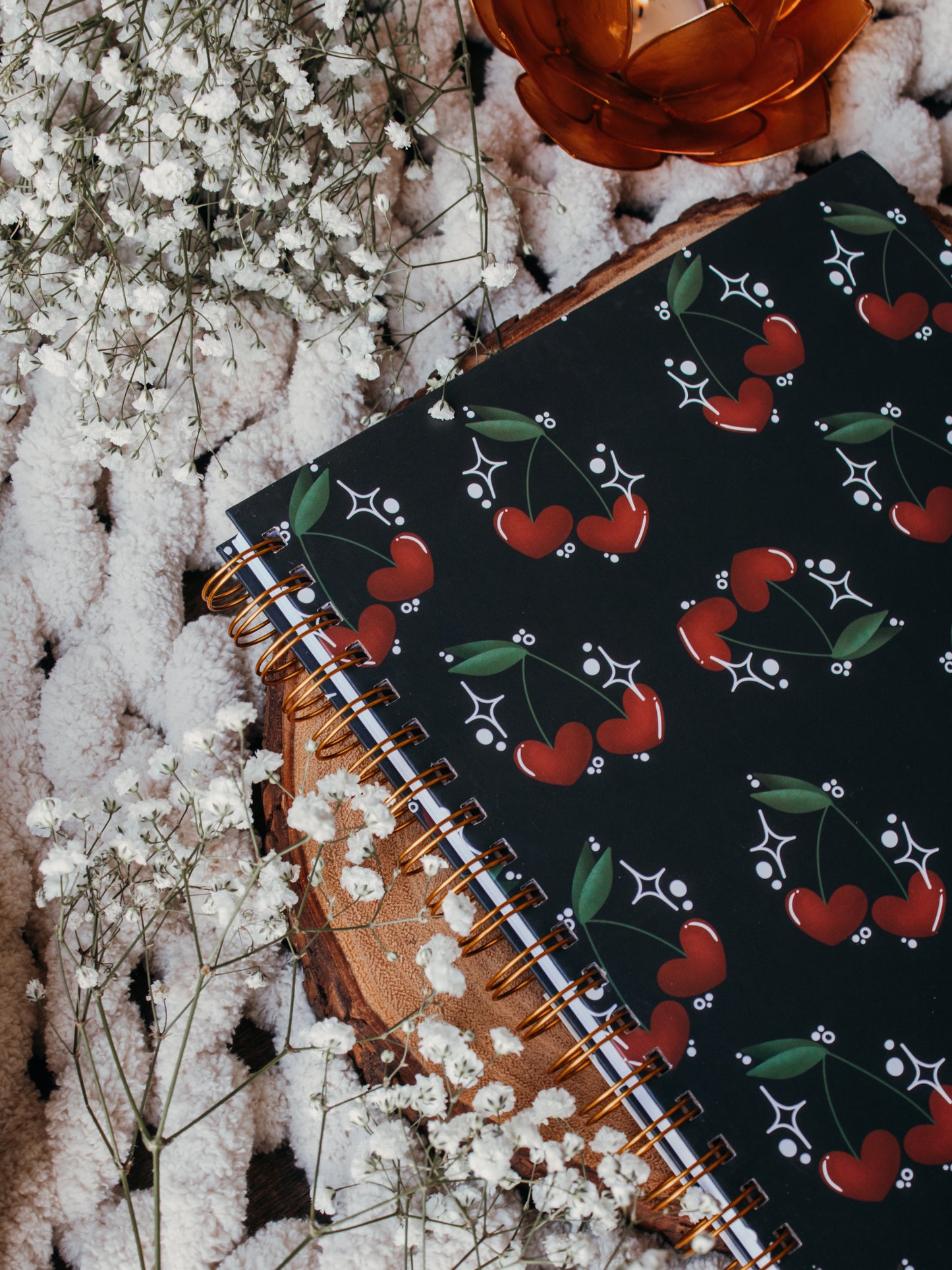 Cherry Hearts Hardcover Notebook