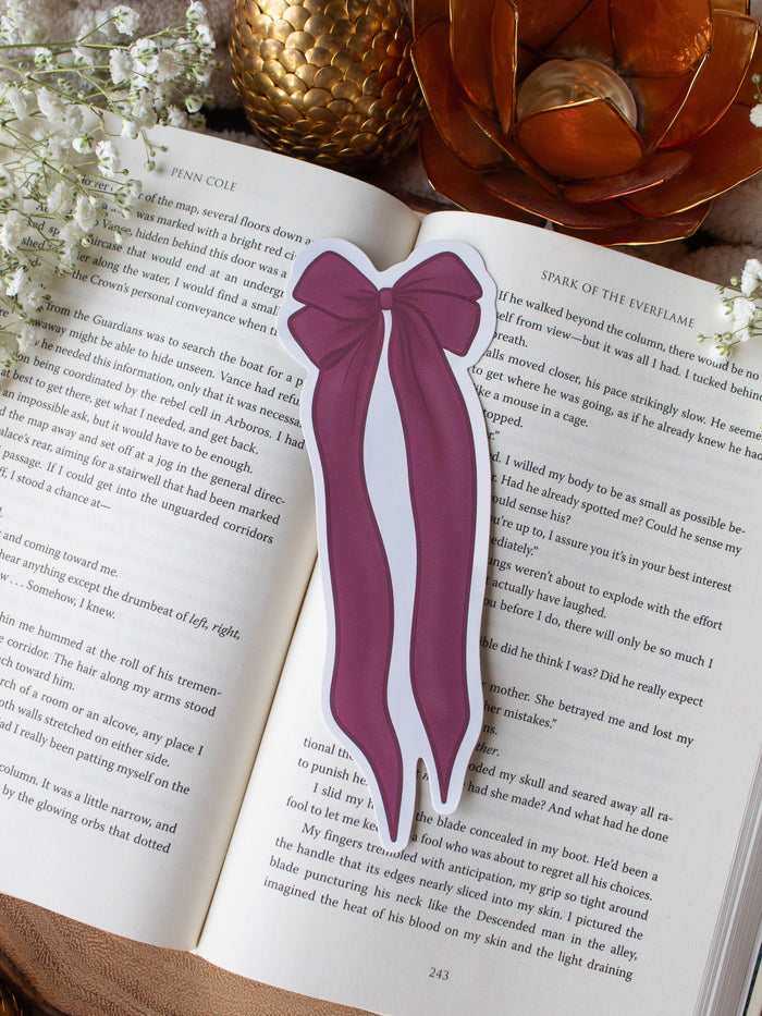 Maroon and Ivory Bow Die-Cut Bookmark