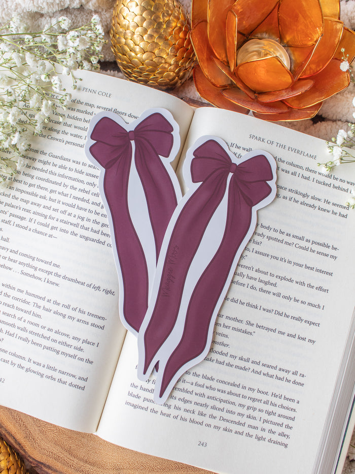 Maroon and Ivory Bow Die-Cut Bookmark