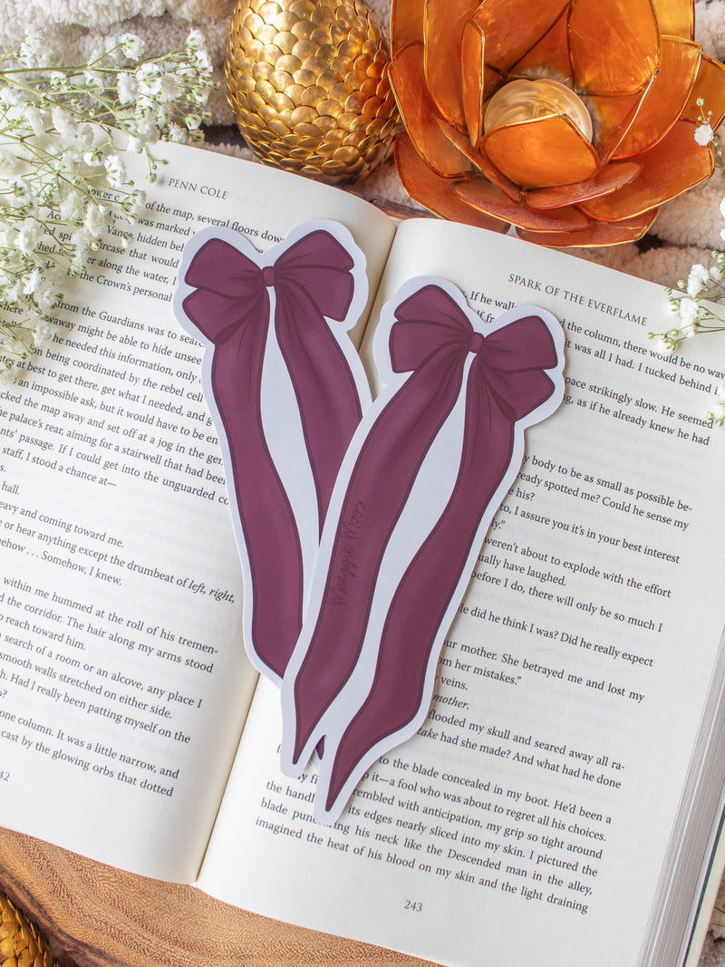 Maroon and Ivory Bow Die-Cut Bookmark