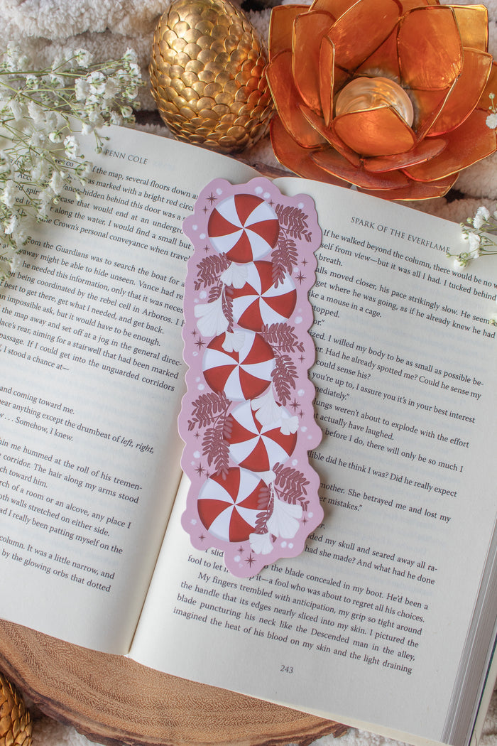 Winter Pink Peppermint Die-Cut Bookmark