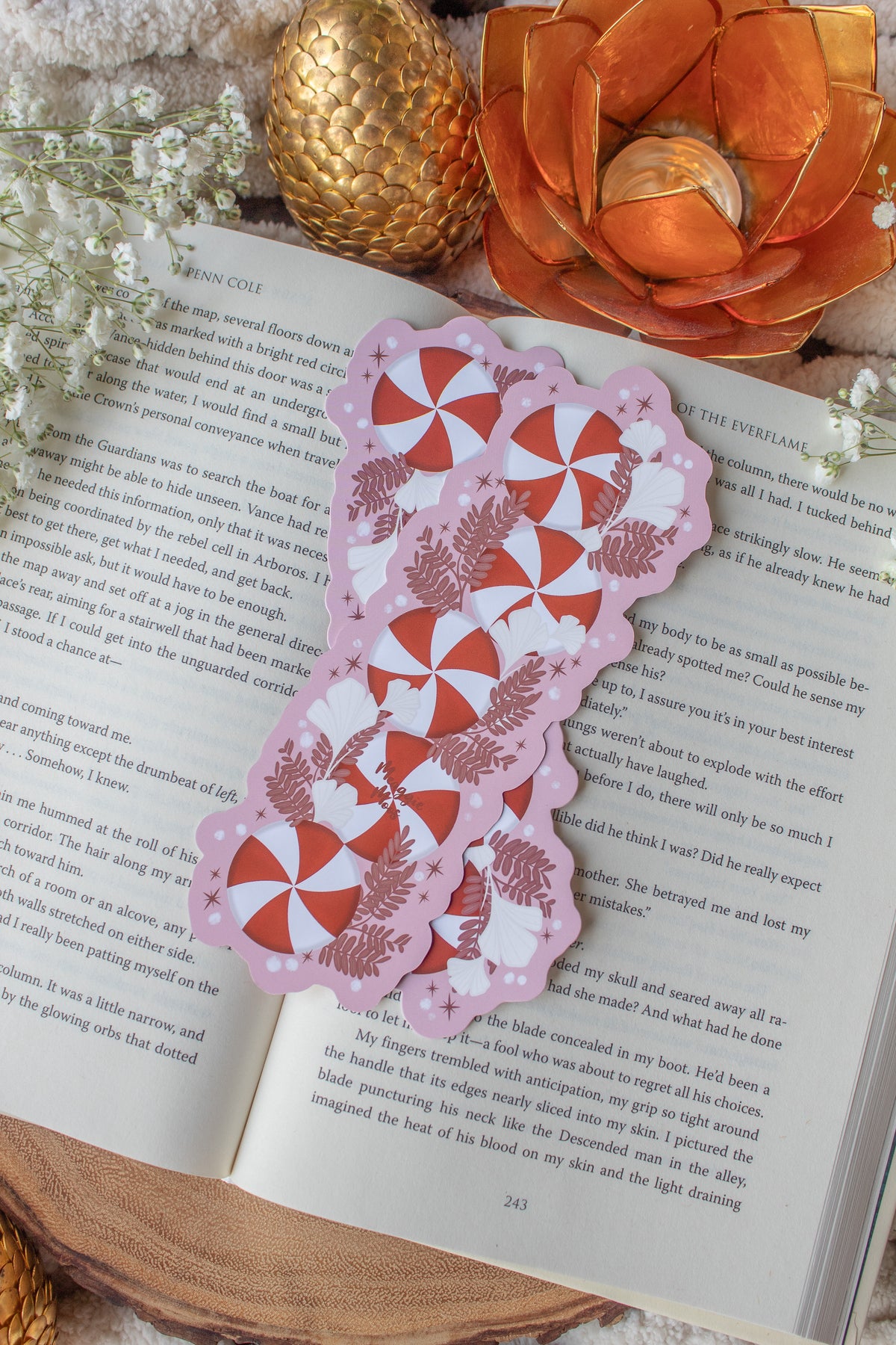 Winter Pink Peppermint Die-Cut Bookmark