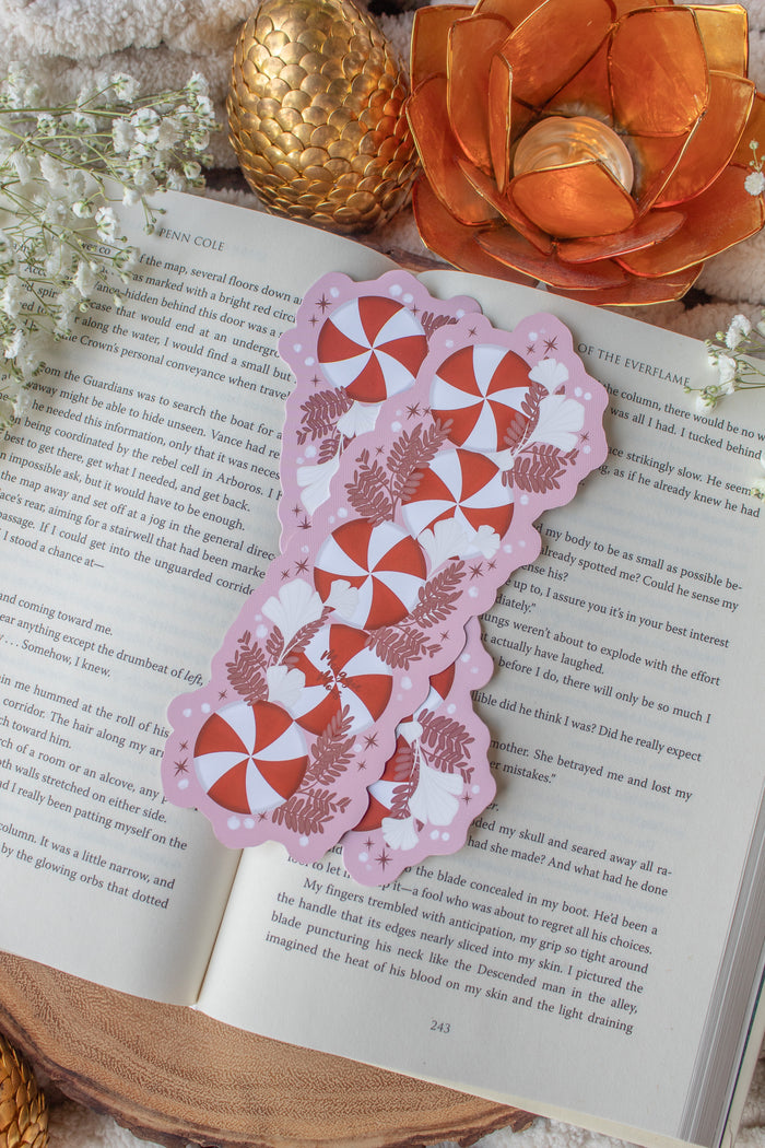 Winter Pink Peppermint Die-Cut Bookmark