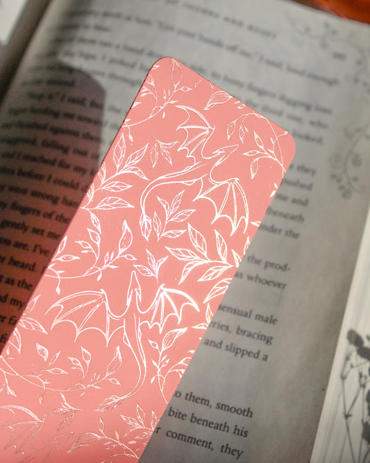 Rose Gold Foil Pink Bookmark | Floral Dragons