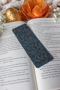 Gold Foil Deep Teal Bookmark | Floral Dragons