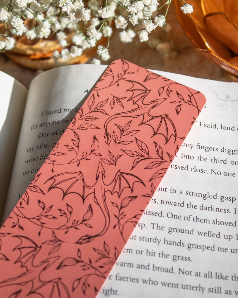 Rose Gold Foil Pink Bookmark | Floral Dragons