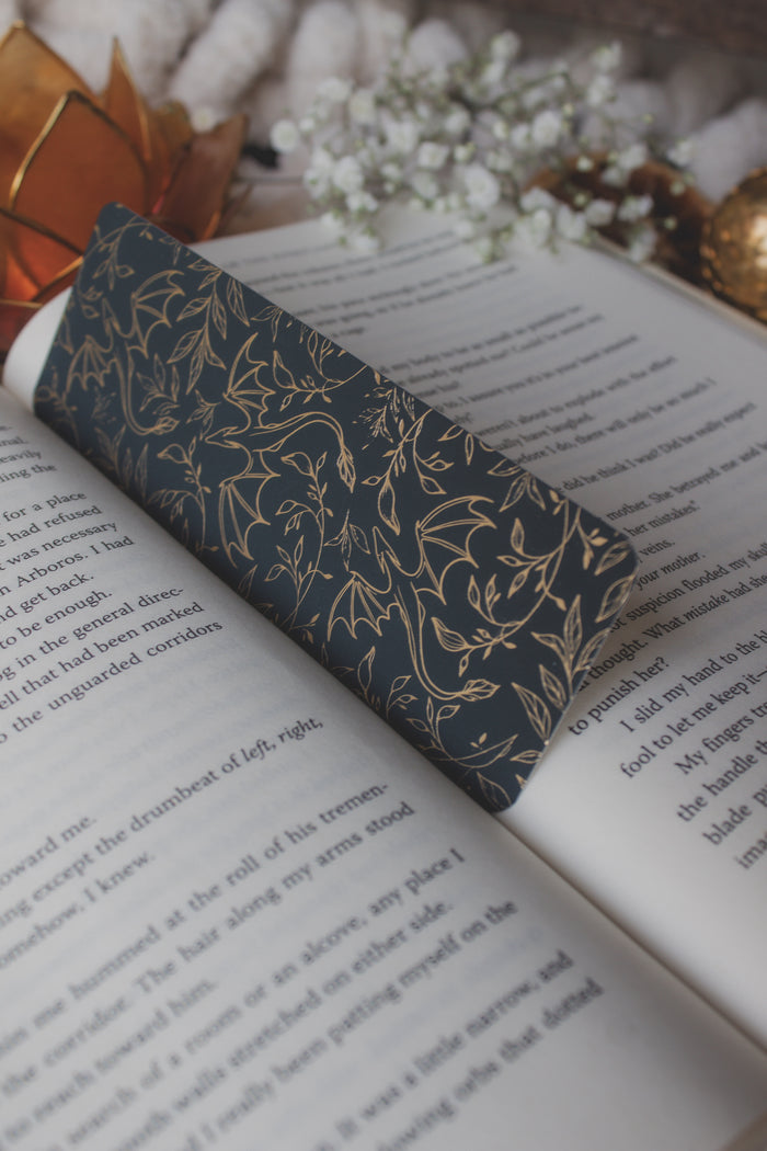 Gold Foil Deep Teal Bookmark | Floral Dragons