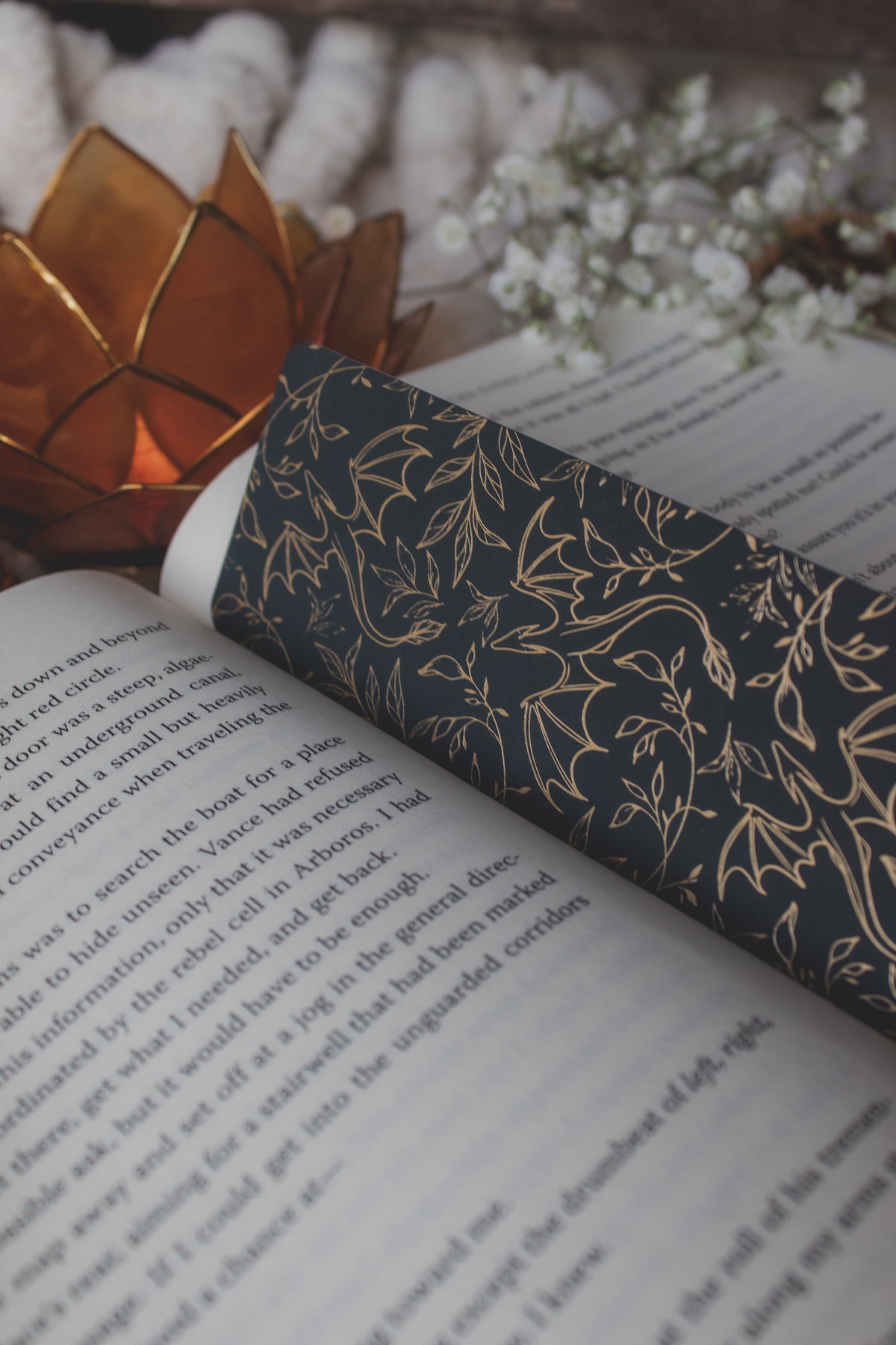 Gold Foil Deep Teal Bookmark | Floral Dragons
