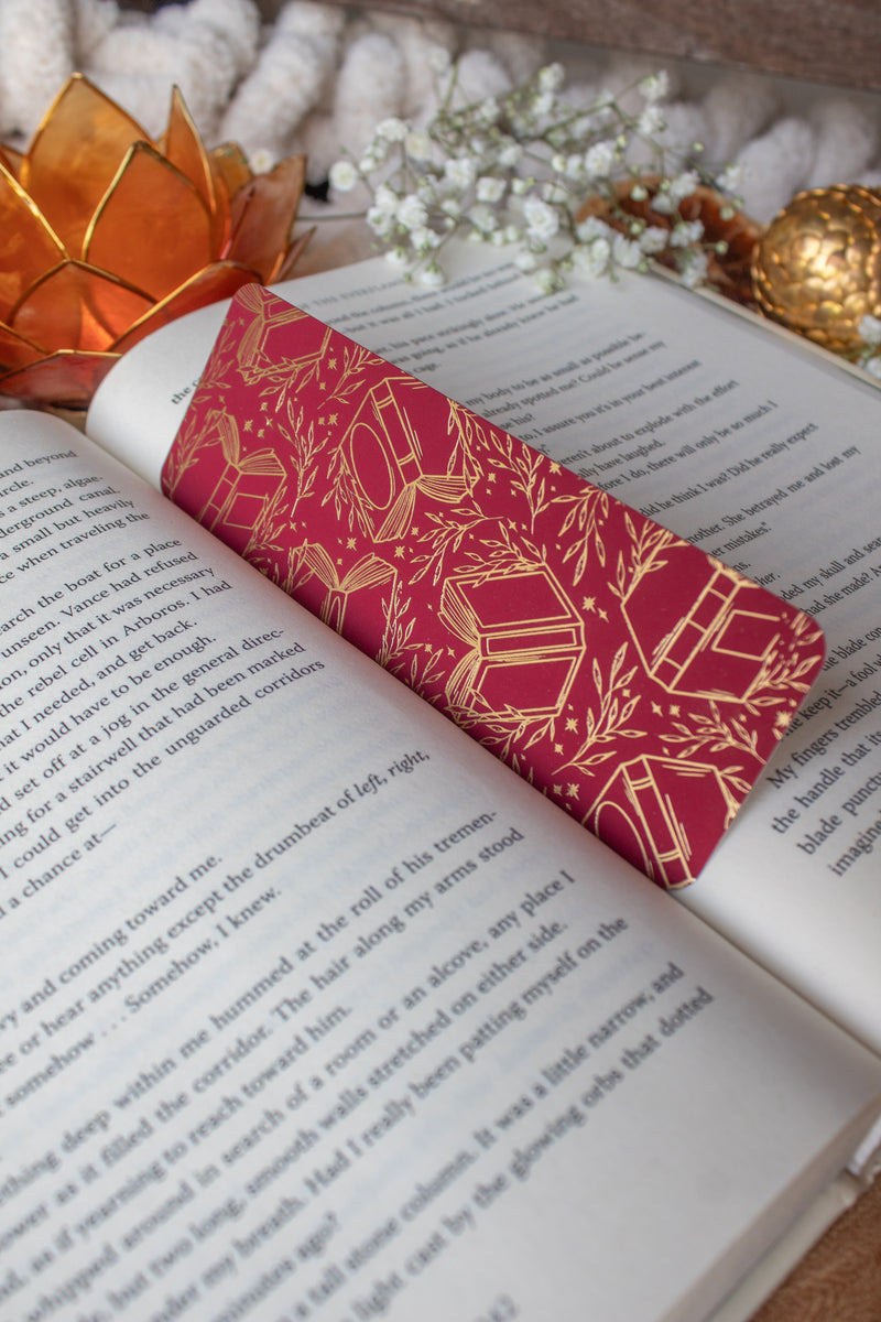 Gold Foil Crimson Bookmark | Floating Books