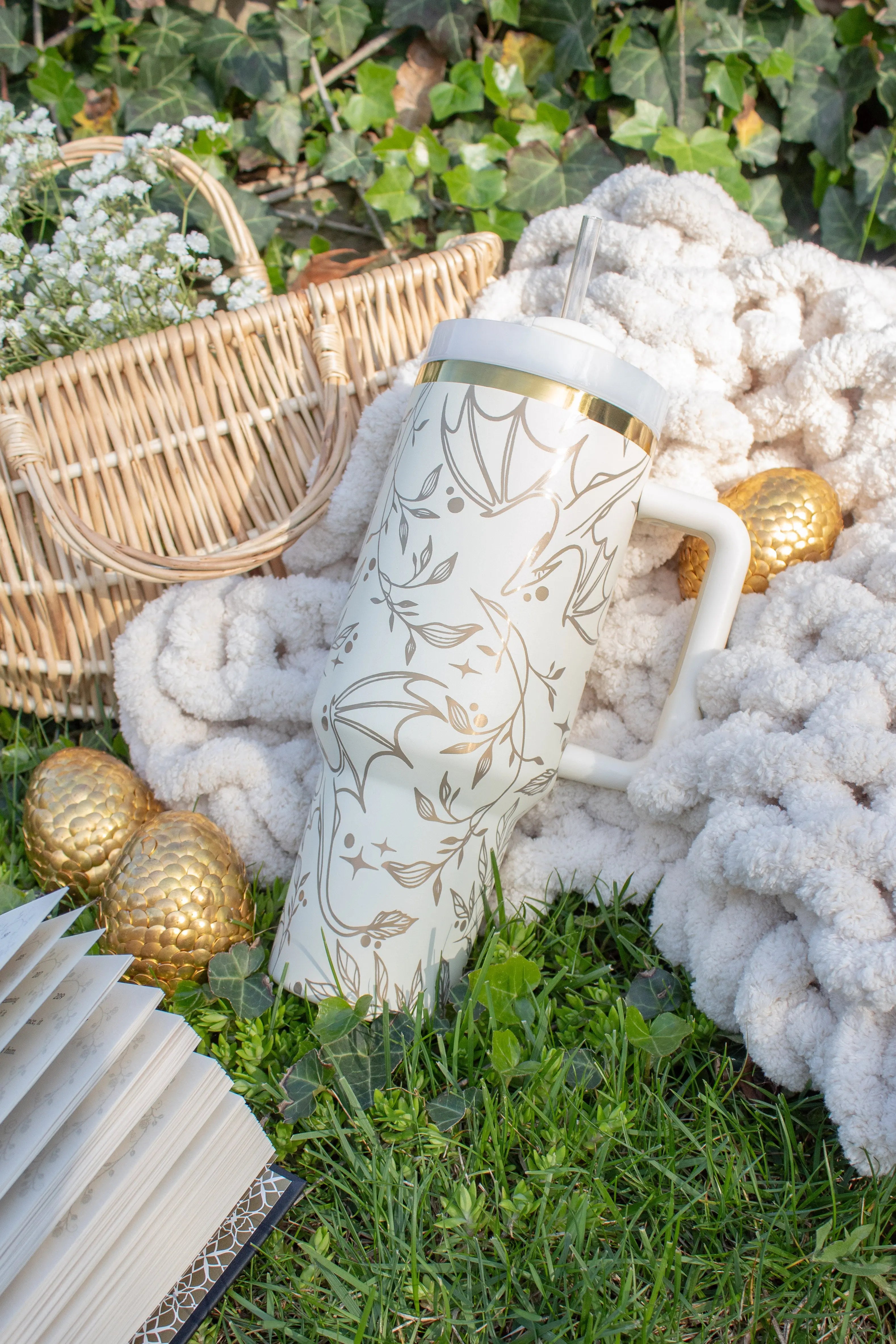 Ivory and Gold Engraved Dragons 40oz Tumbler – Meaggie Moos