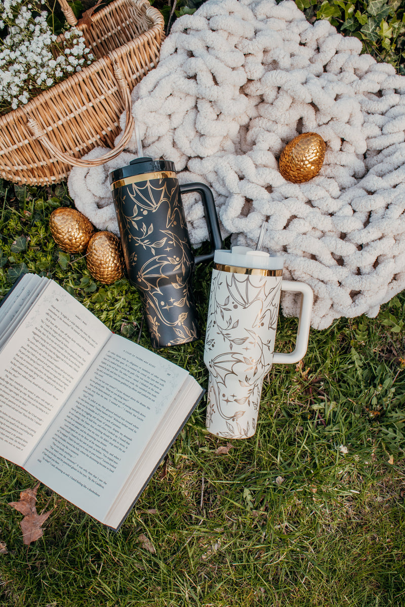 Black and Gold Engraved Dragons 40oz Tumbler