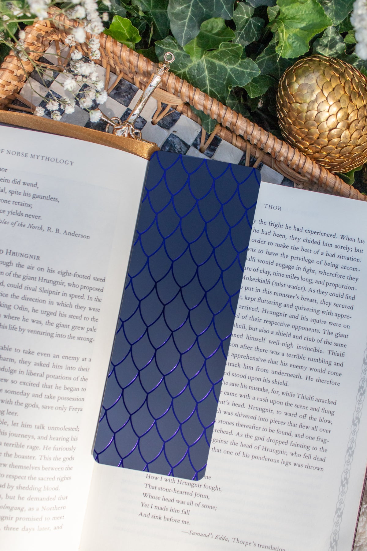 Navy Dragon Scales Foil Bookmark