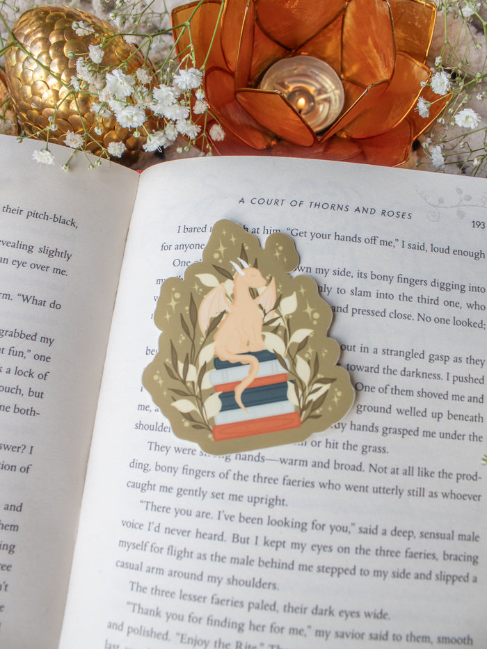 Littlest Book Dragon Bookstack Waterproof Vinyl Sticker | 3" x2.6"