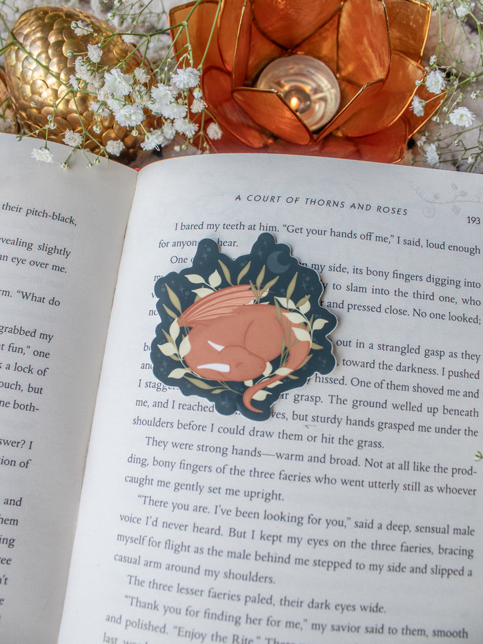 Sleeping Littlest Book Dragon Waterproof Vinyl Sticker | 2.4" x2.5"