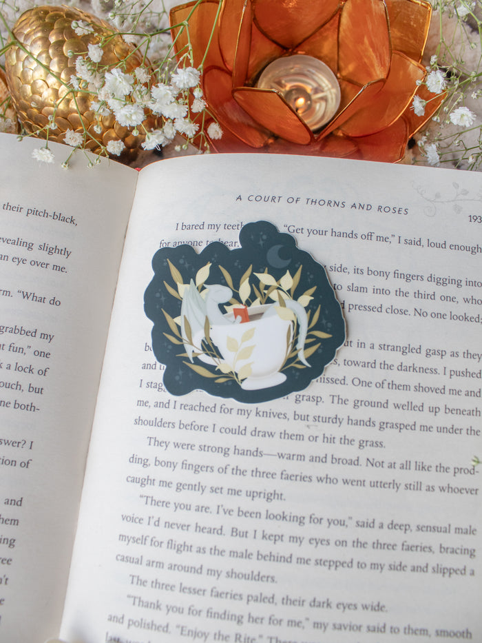 Tea Cup Littlest Book Dragon Waterproof Vinyl Sticker | 2.4" x2.5"