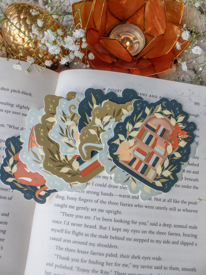 Sleeping Littlest Book Dragon Waterproof Vinyl Sticker | 2.4" x2.5"