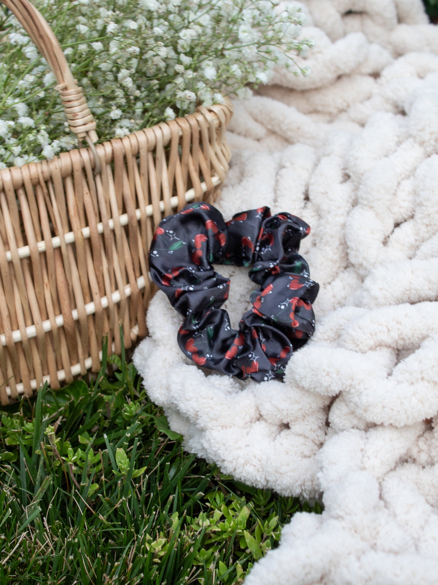 Satin Scrunchie | Cherry Hearts