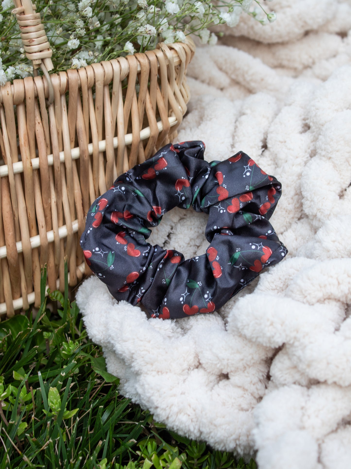 Satin Scrunchie | Cherry Hearts