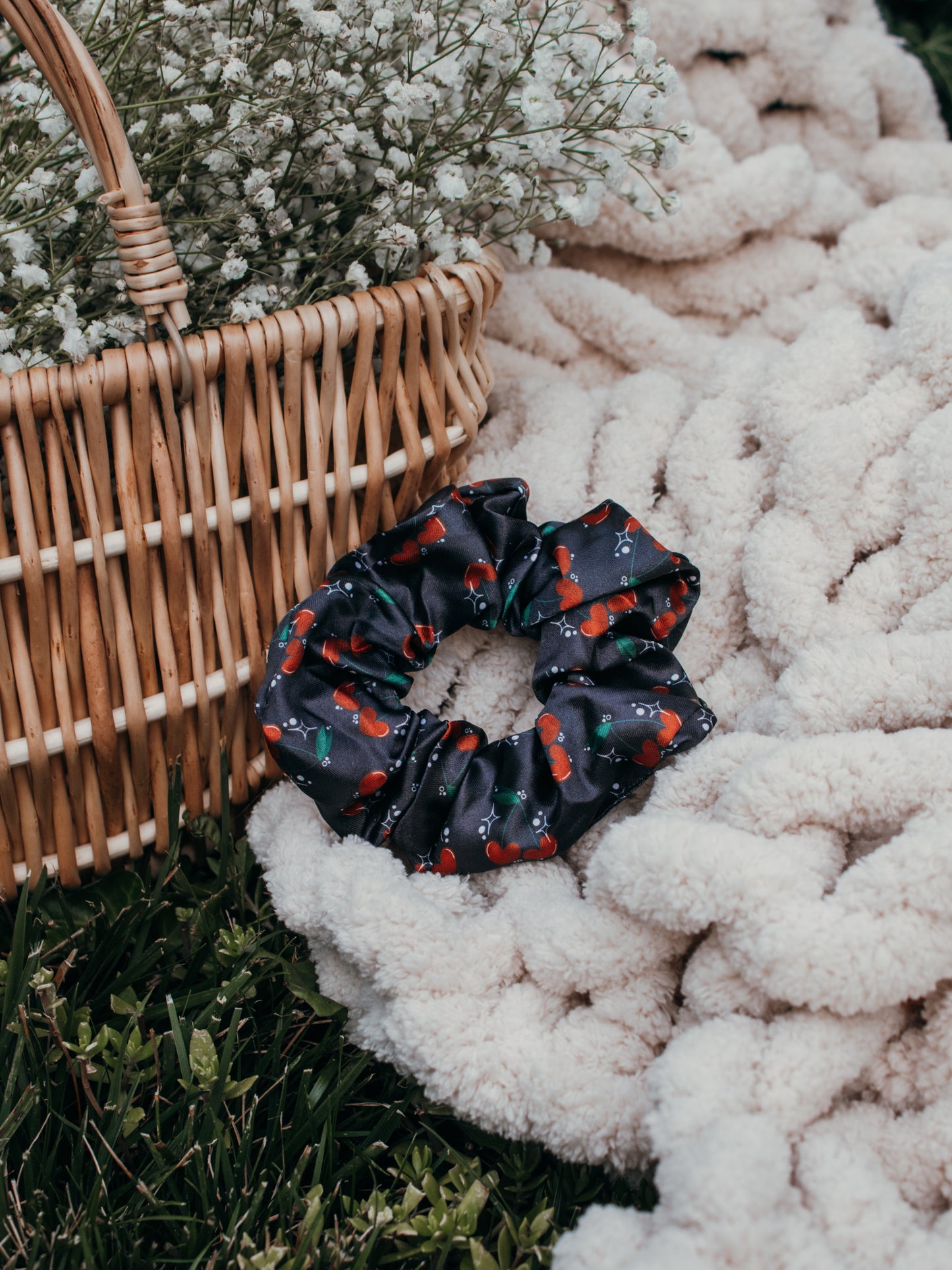 Satin Scrunchie | Cherry Hearts