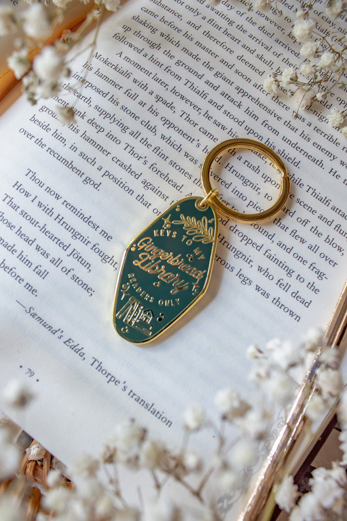 Gingerbread Library Metal Keychain