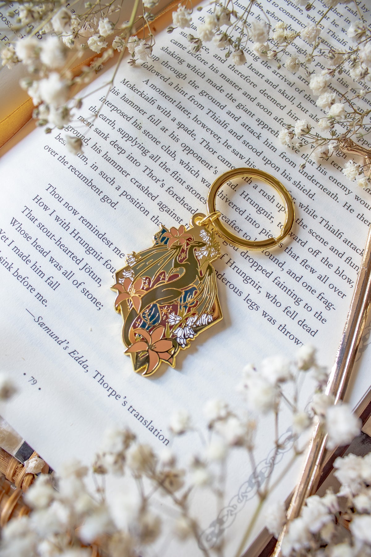 Floral Wyvern Metal Keychain