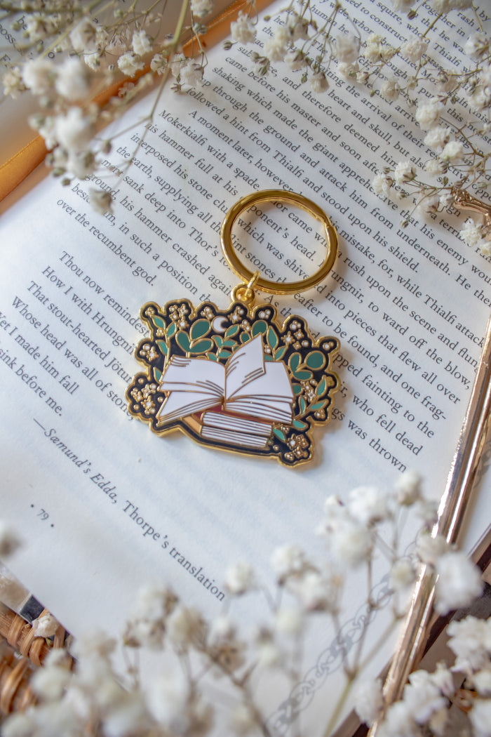 Open Magical Book Metal Keychain