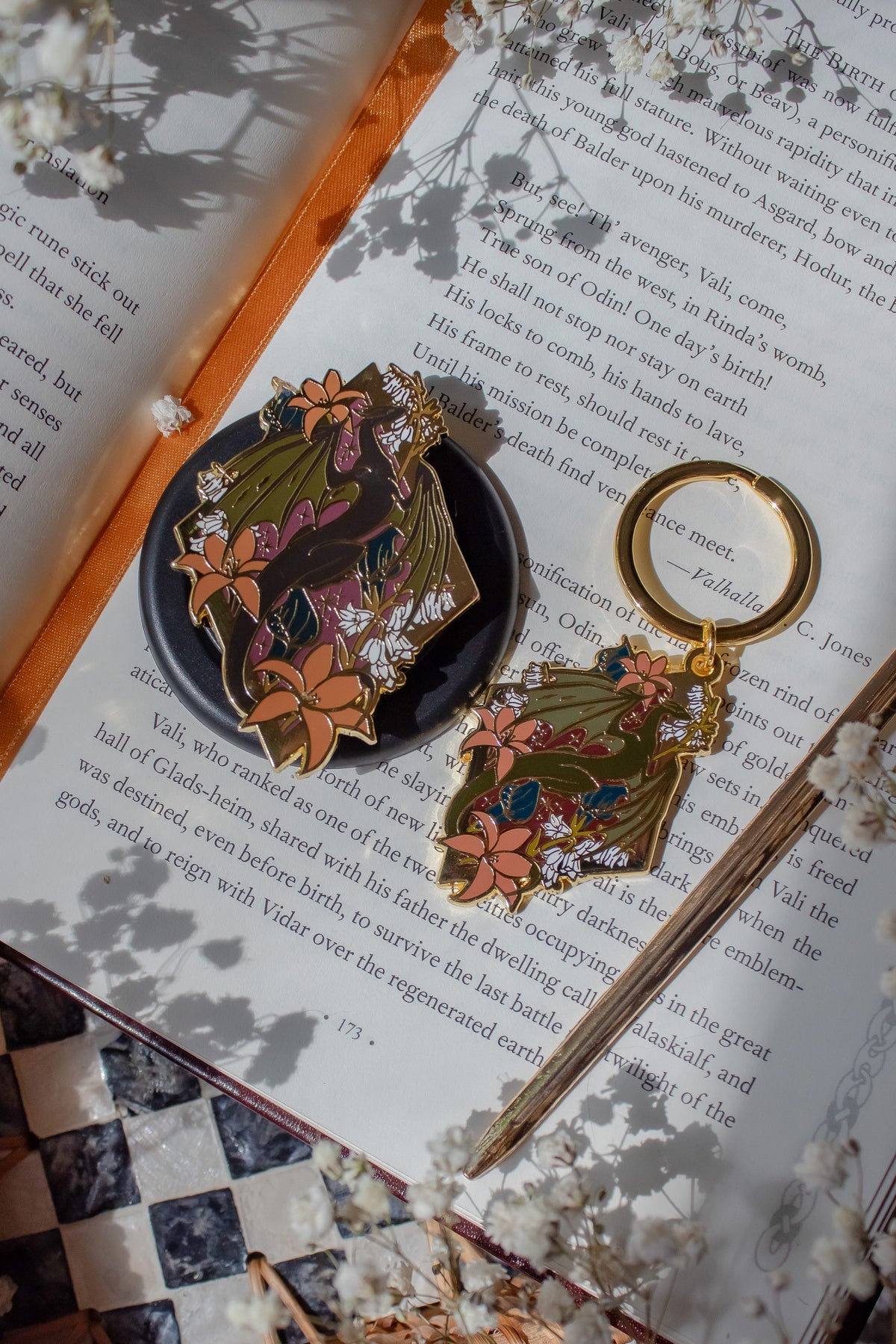 Floral Wyvern Metal Keychain