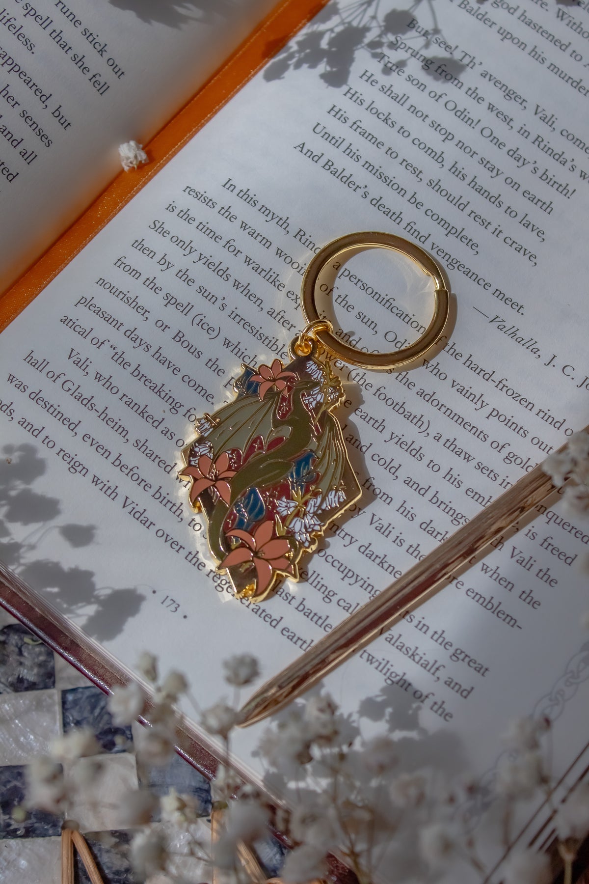 Floral Wyvern Metal Keychain