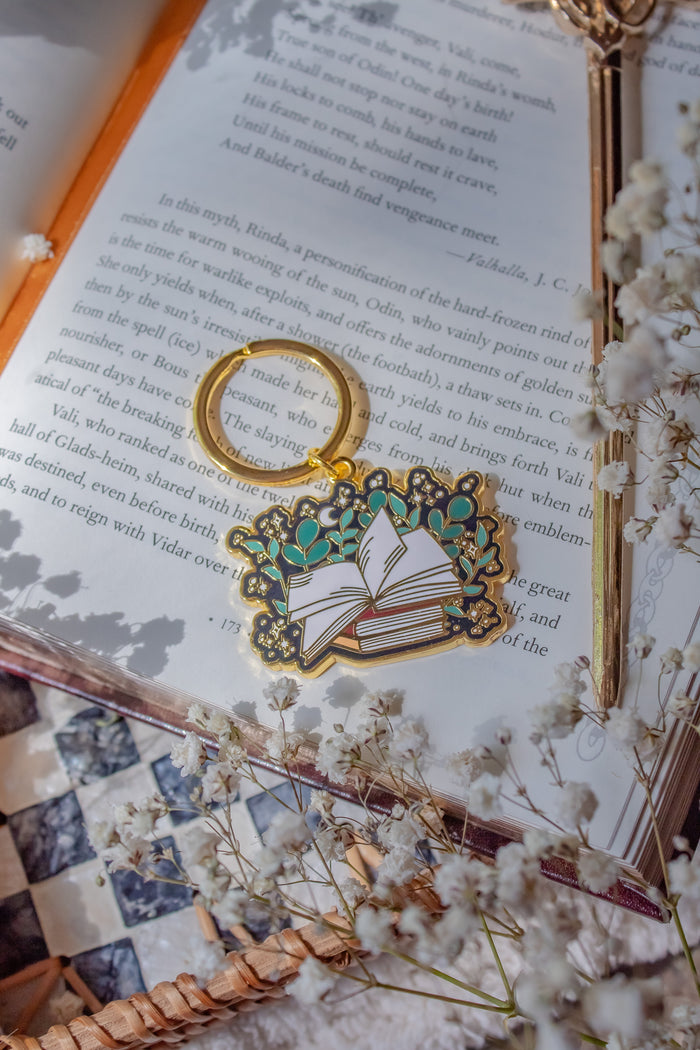Open Magical Book Metal Keychain