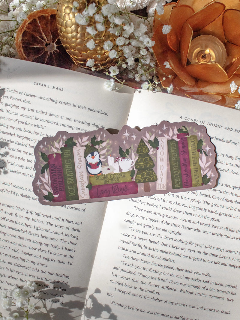 Cozy Christmas Bookshelf Die-Cut Bookmark