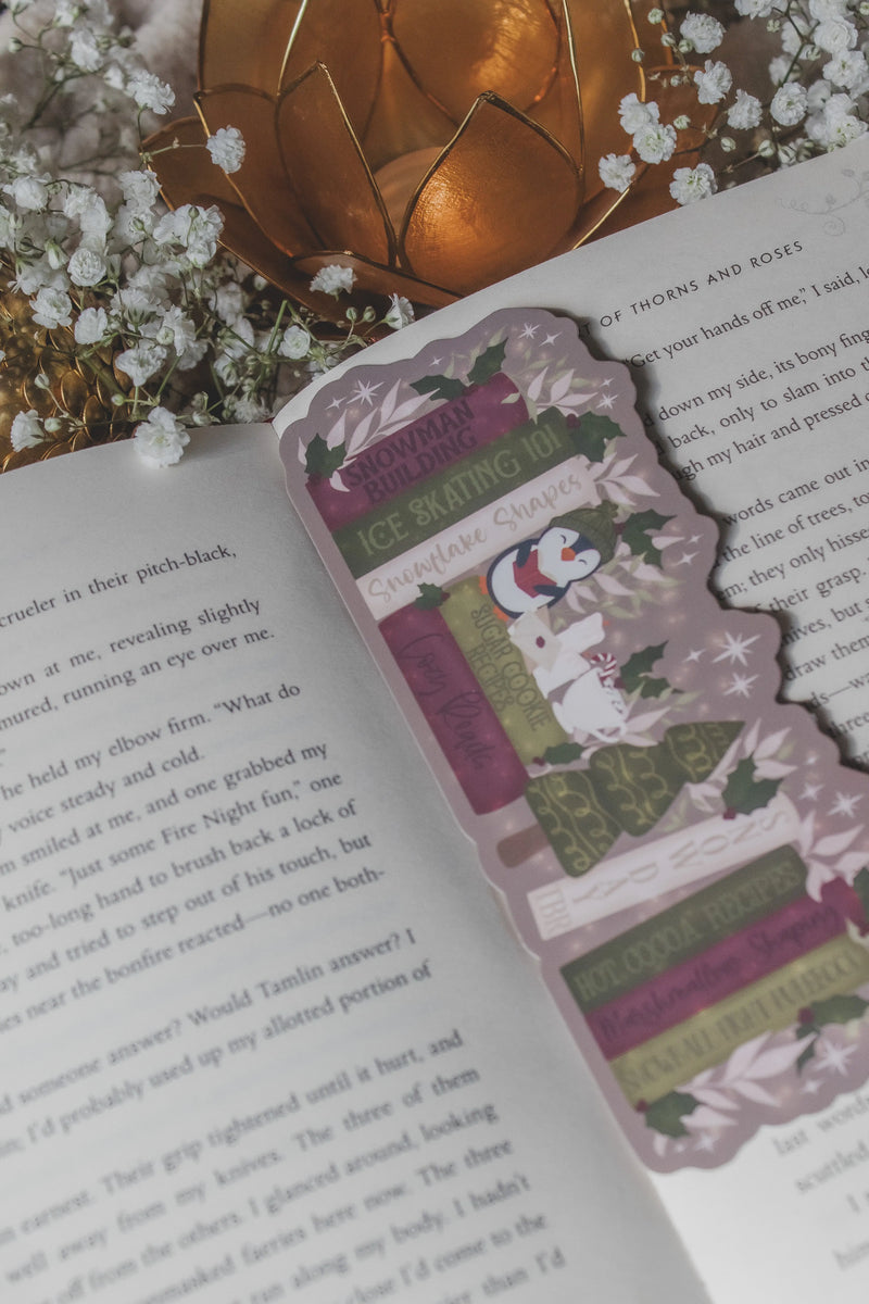 Cozy Christmas Bookshelf Die-Cut Bookmark