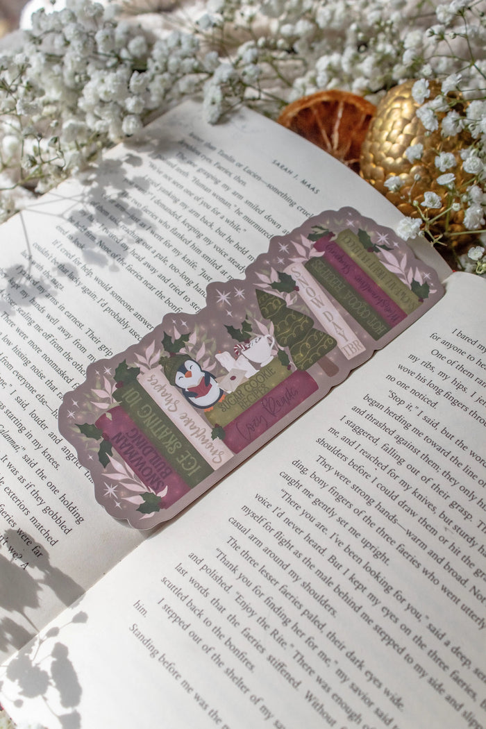 Cozy Christmas Bookshelf Die-Cut Bookmark