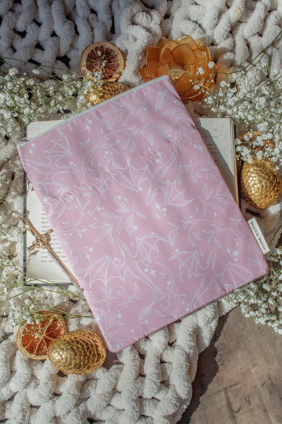 Water-Resistant Extra Large Book Sleeve | Pink Dragons