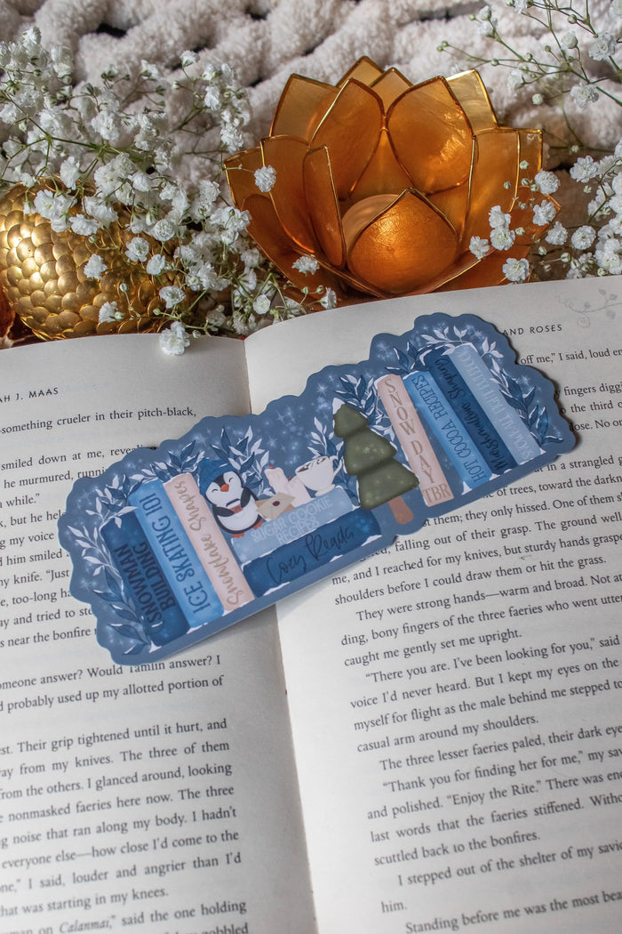 Cozy Winter Bookshelf Die-Cut Bookmark
