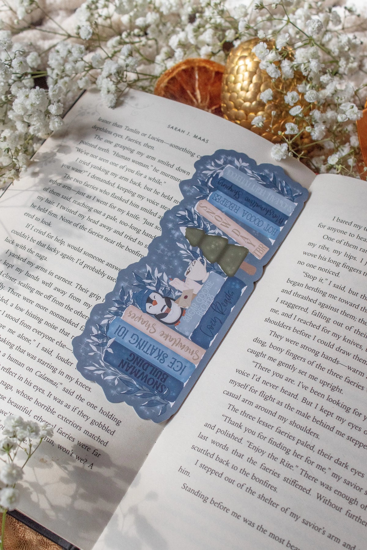 Cozy Winter Bookshelf Die-Cut Bookmark