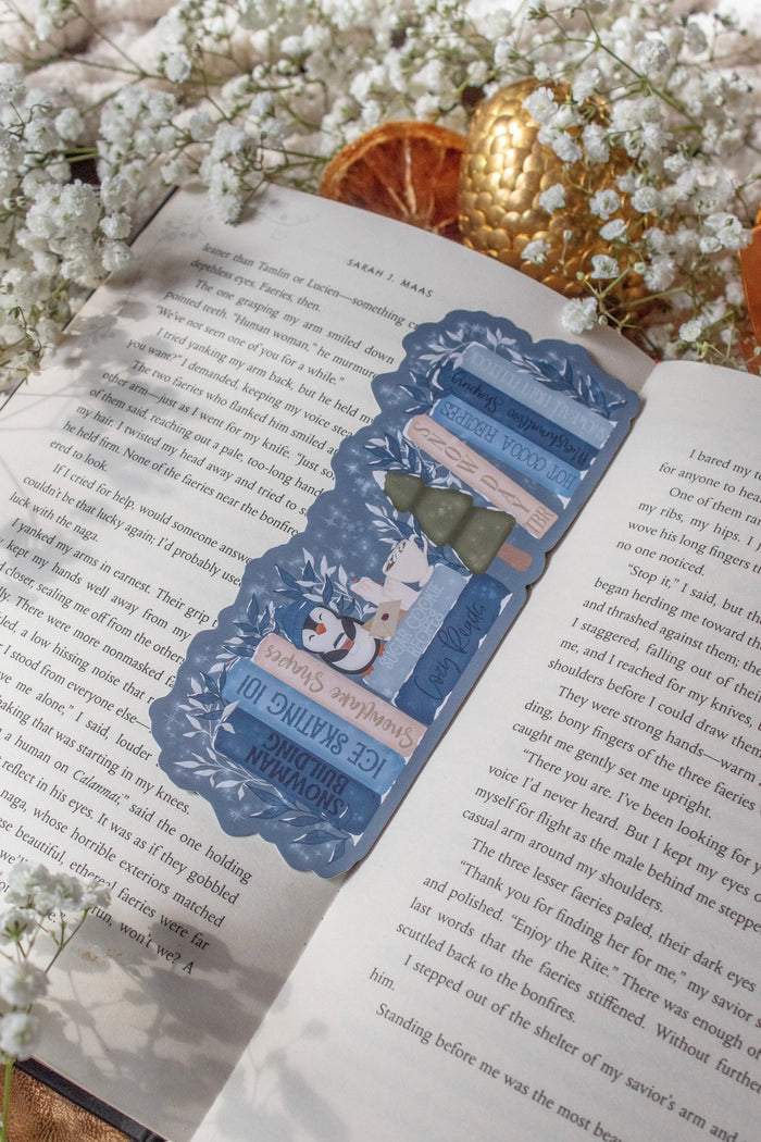 Cozy Winter Bookshelf Die-Cut Bookmark