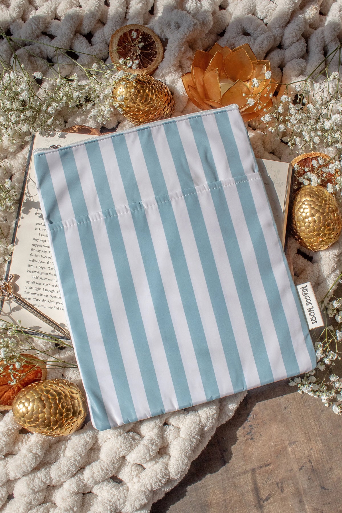 Water-Resistant Extra Large Book Sleeve | Blue Stripes