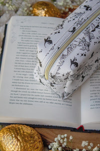 Bookish Cosmetic / Pencil Pouch Zip Bag | Ivory Swords