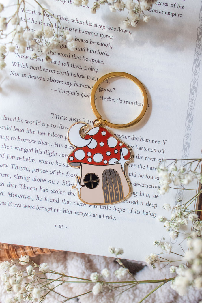 Mushroom Fairy House Metal Keychain