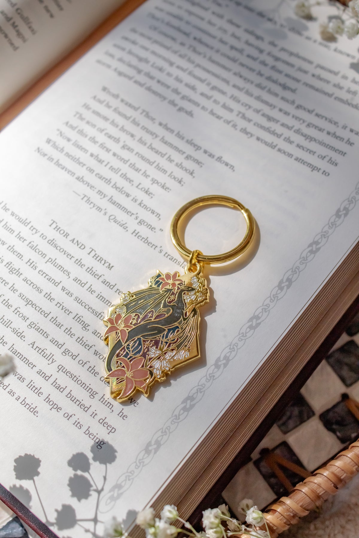 Floral Wyvern Metal Keychain