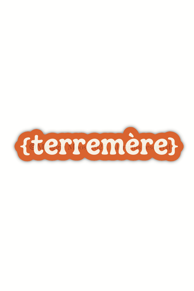 Spark of the Everflame "Terremere" sticker. From the novel by Penn Cole as part of The Kindred's Curse Saga. This officially licensed sticker is orange, with {Terremere} in a cream type-writer style font. 