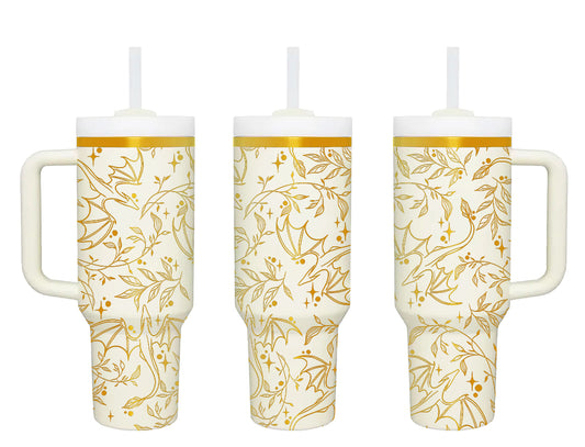 White and Gold Engraved Dragons 40oz Tumbler | PREORDER -SHIPS LATE MARCH