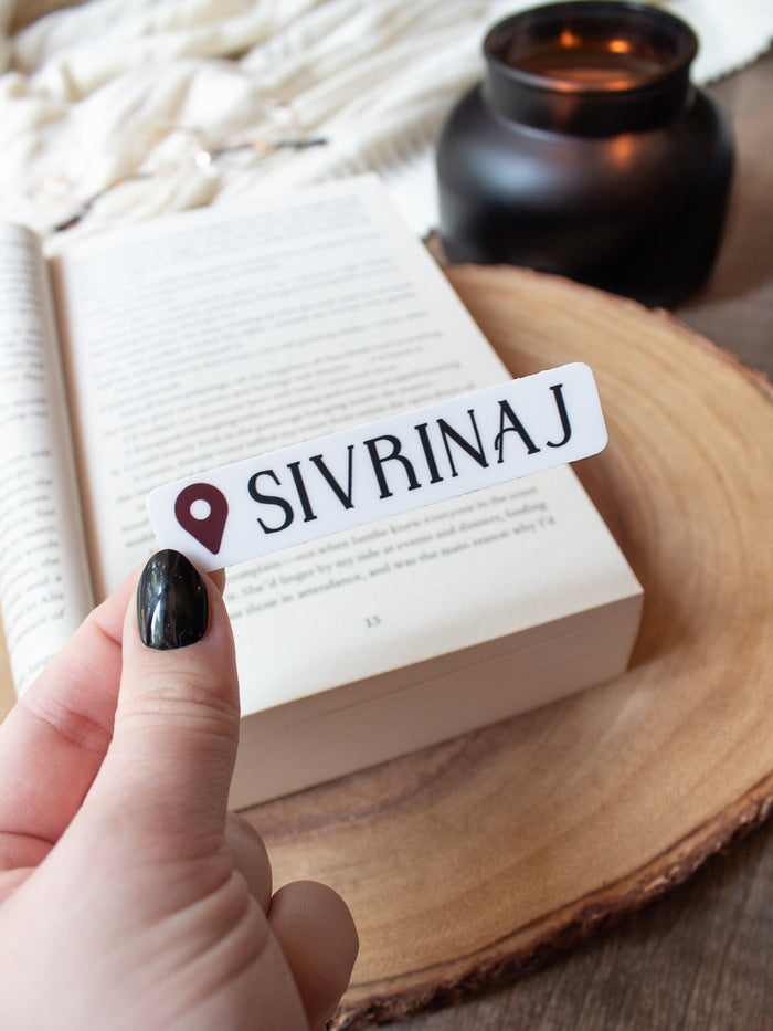 This Sinvrinaj Location Sticker from the Serpent and The Wings of Night by Carissa Broadbent. This Crowns of Nyaxia Bookish Sticker is officially licensed and features a little IG style location marker of the City of Sivrinaj 