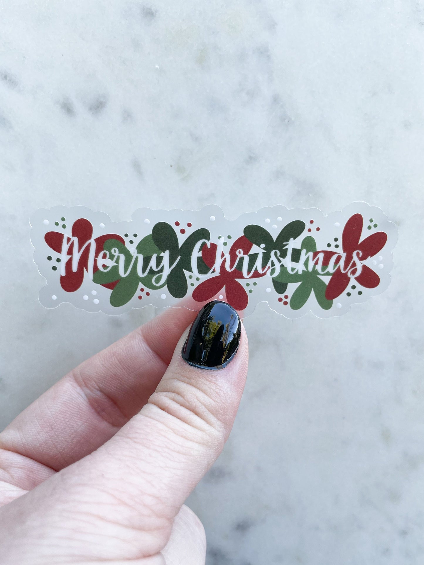 Merry Christmas Floral Border Waterproof Sticker | 1"x3.3"