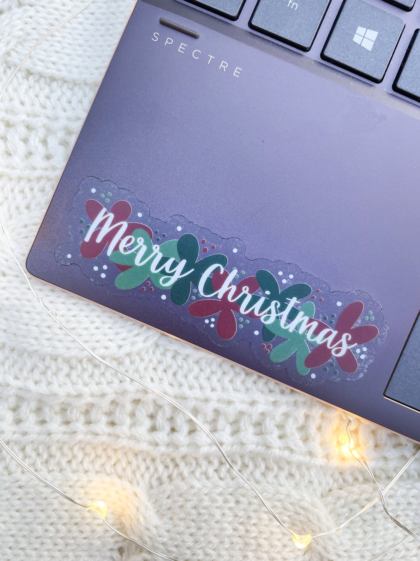 Merry Christmas Floral Border Waterproof Sticker | 1"x3.3"