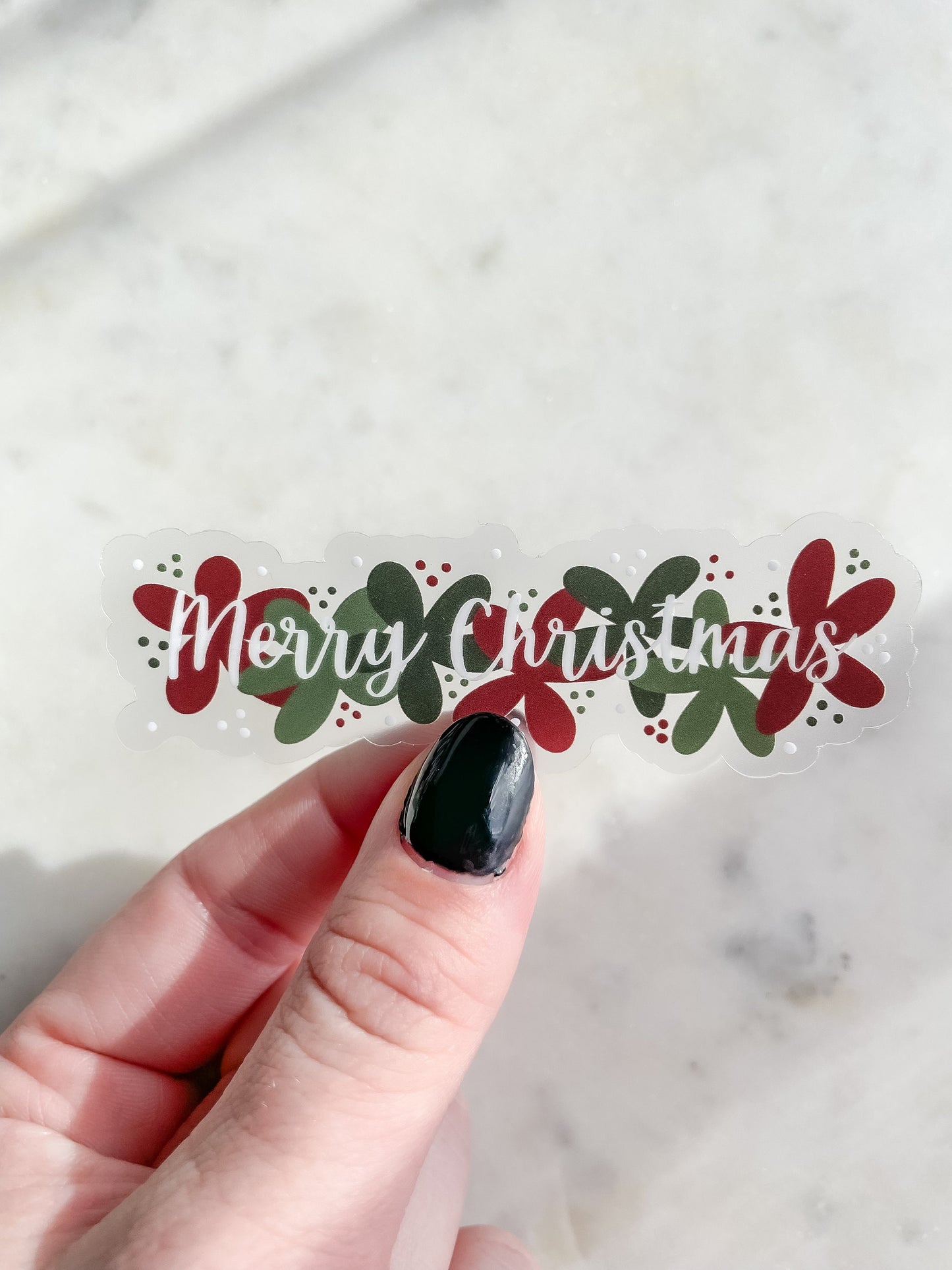 Merry Christmas Floral Border Waterproof Sticker | 1"x3.3"