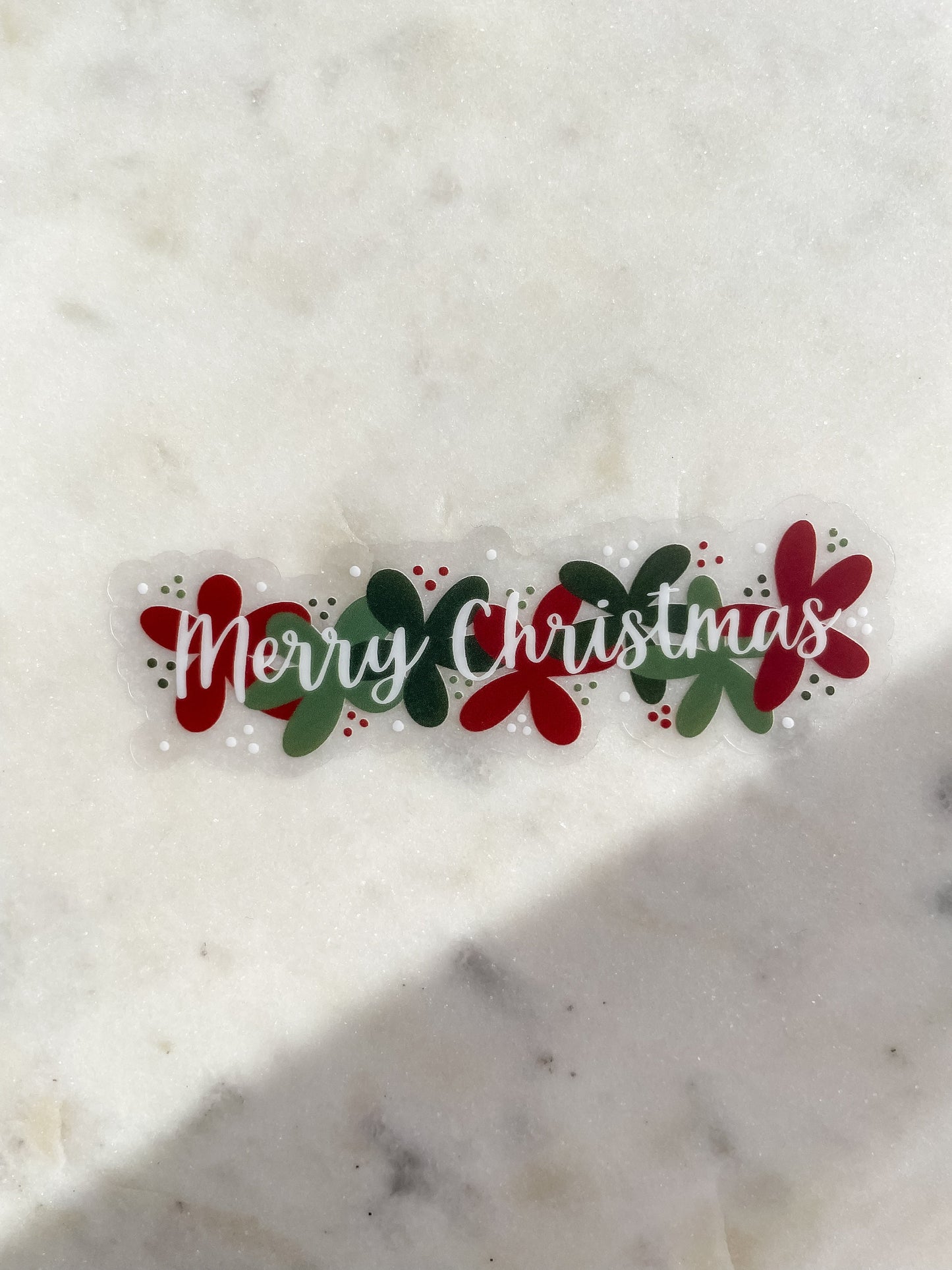 Merry Christmas Floral Border Waterproof Sticker | 1"x3.3"