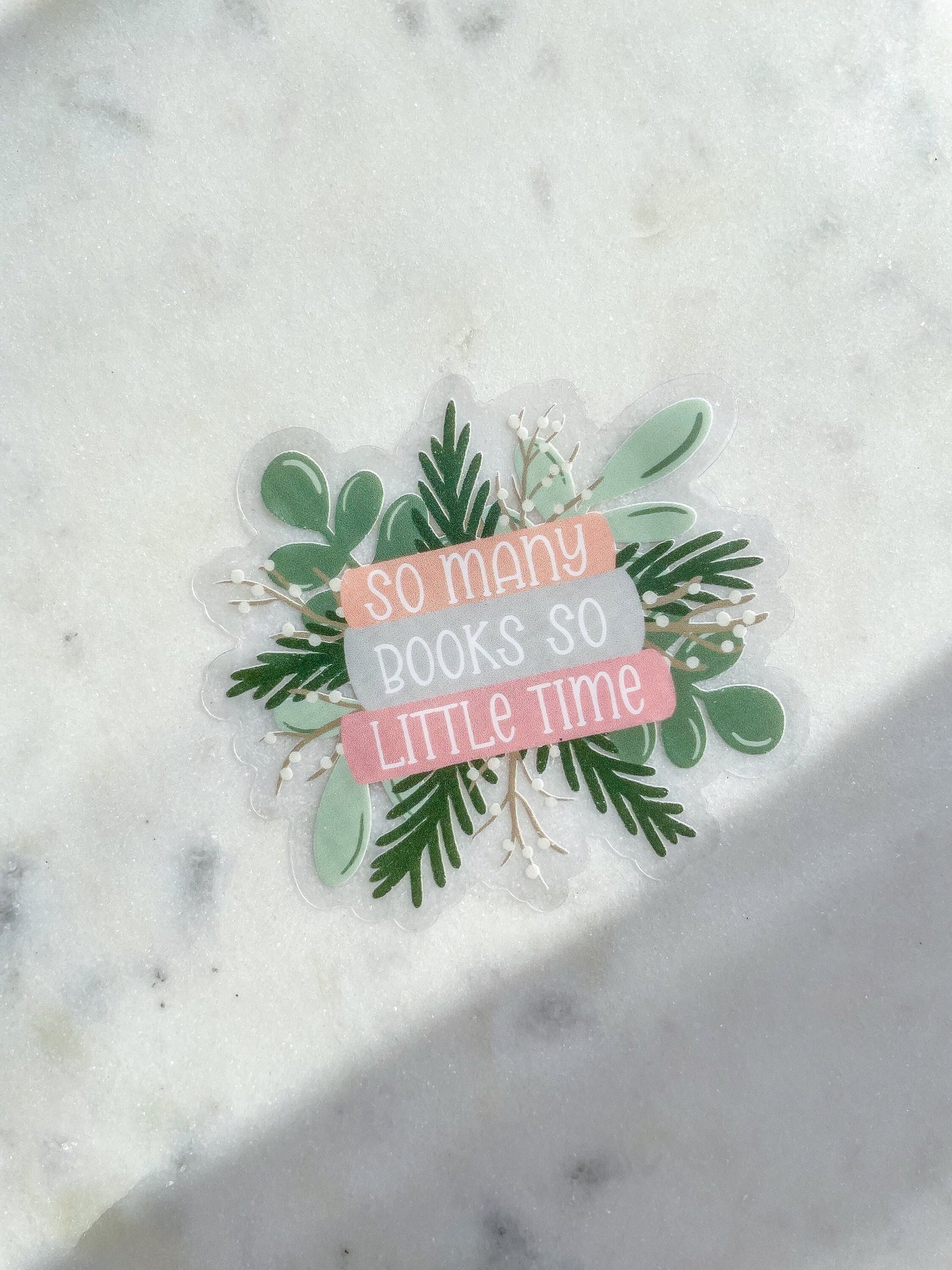 So Many Books So Little Time Floral Bookstack Waterproof Sticker | 2.5"x2.3"