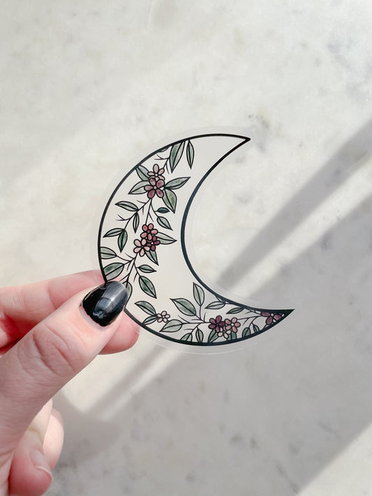 Black Watercolor Floral Moon Waterproof Sticker | 2.61"x3"