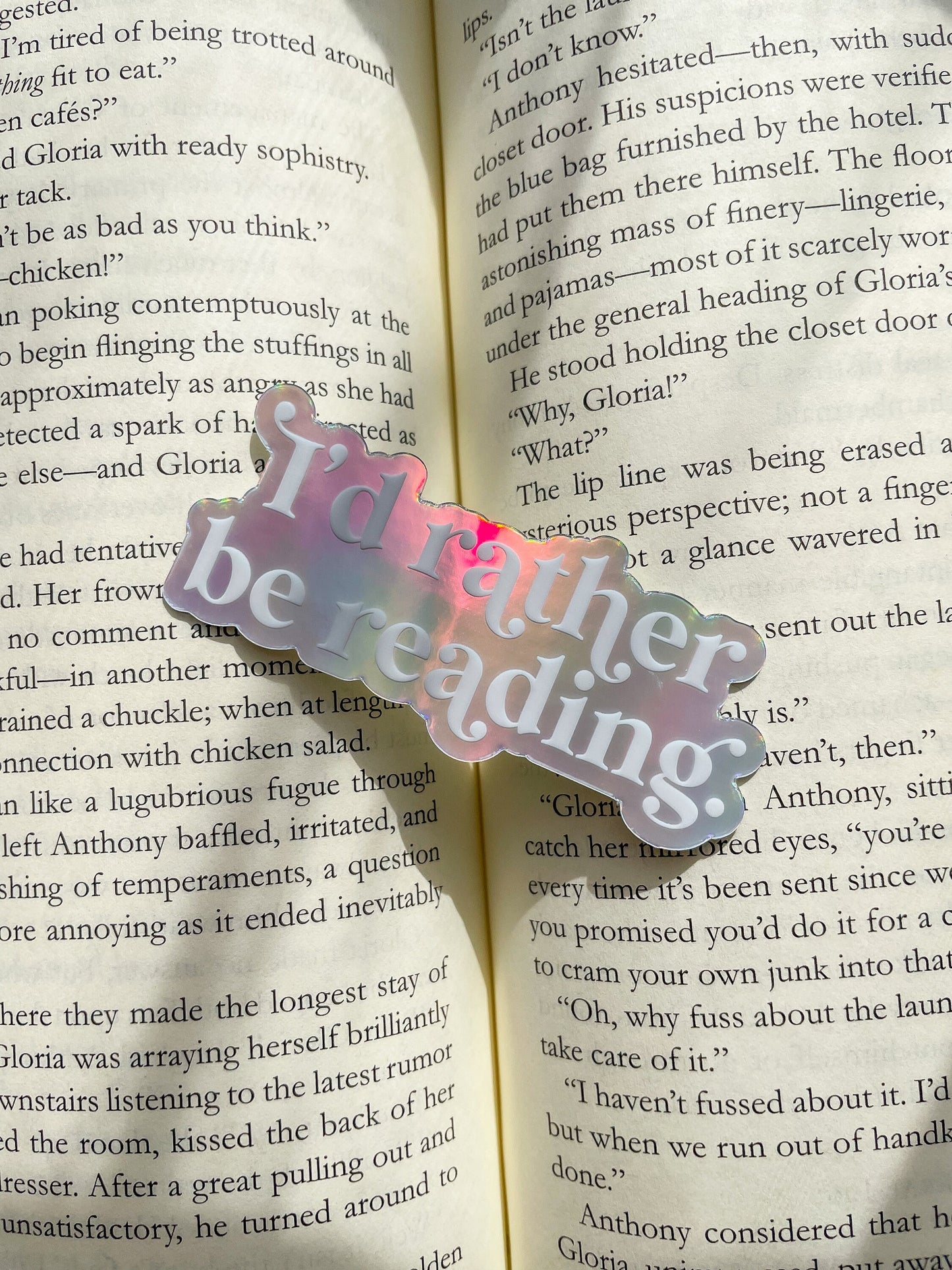 Holographic Id Rather Be Reading Waterproof Sticker | 3" x 1.36"